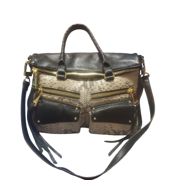 Aimee Kestenberg Handbags - AIMEE KESTENBERG Python Snakeskin Prints Foldover Dual Pockets Shoulder Bag EUC